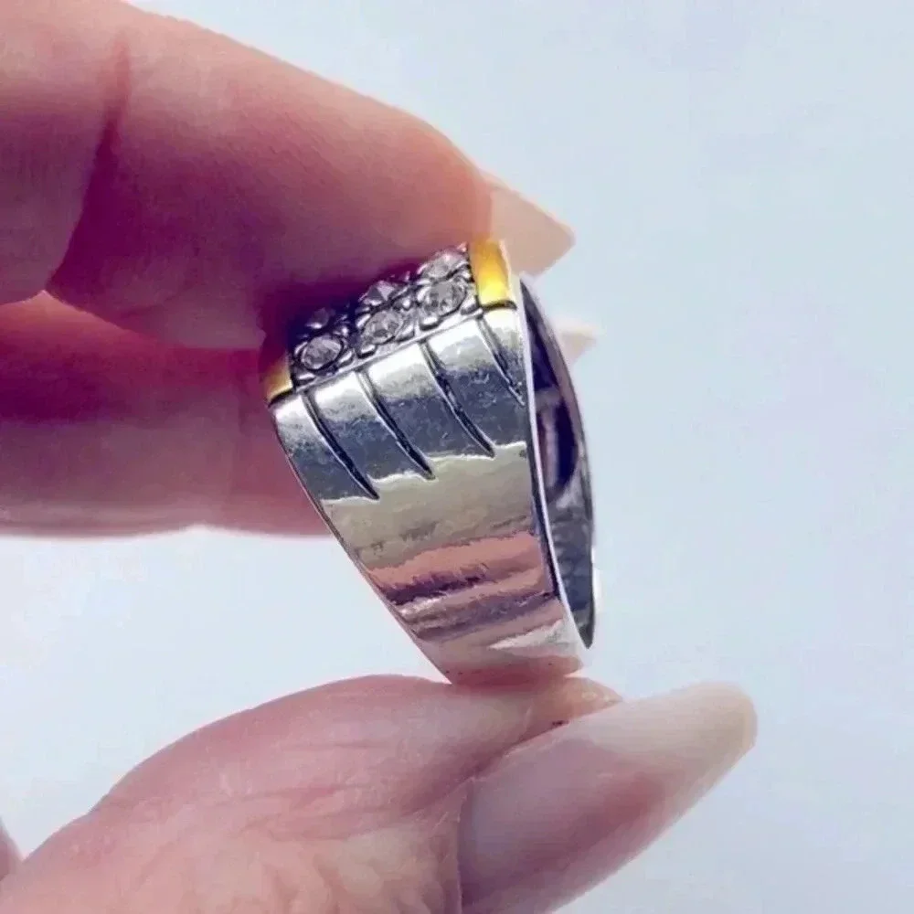 Men’s Iced Out Diamond Gold Silver Ring NWT